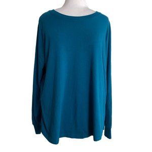 Terra & Sky Womens Sweater Size 0X 14W Blue Green Solid Long Sleeve Knit Popover